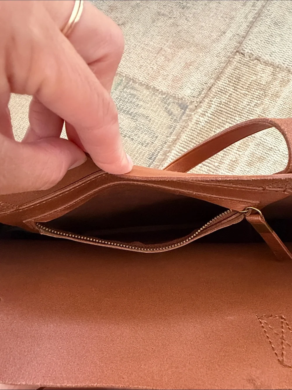 Madewell Cognac Leather Tote with Gold 'YAY' Accent